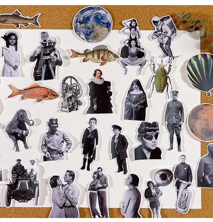 Stickers 36pcs Retro Style Hand Account European Trend Characters Fish Planet Stationery Mobile Phone Waterproof Decorative