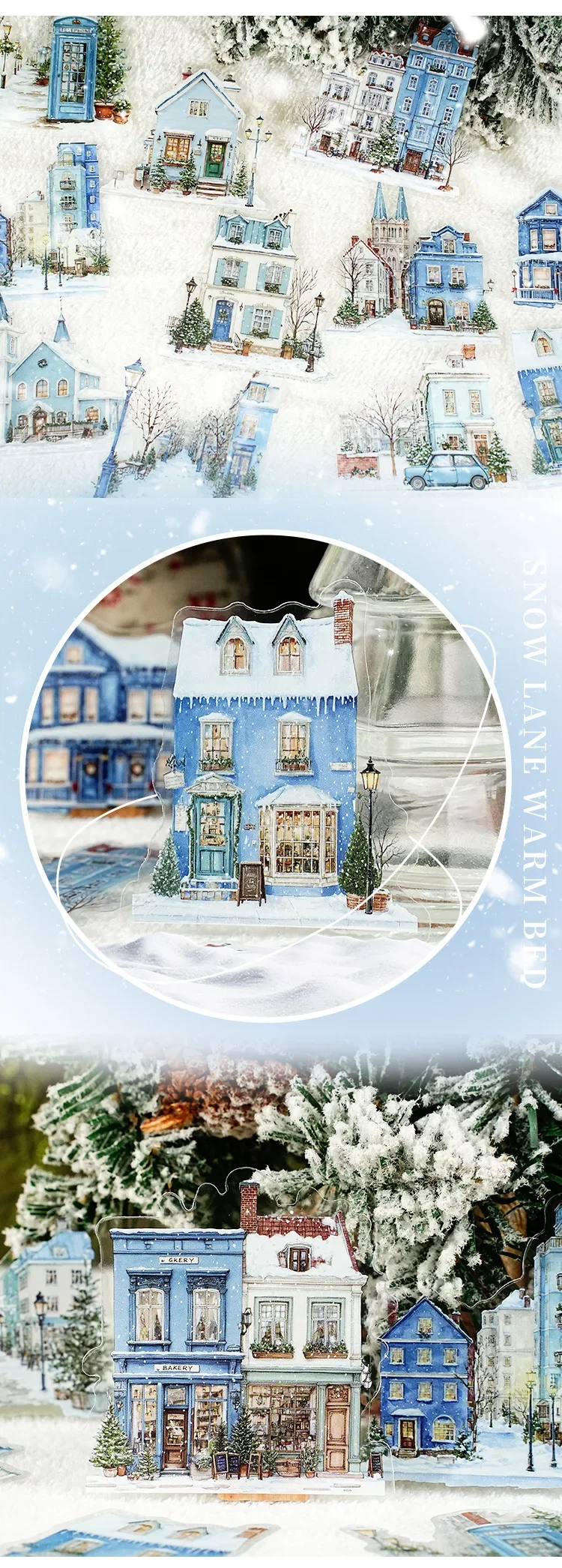 JIANWU Small Town Time Series Vintage House Tree Landscape Material Collage PET Sticker Creative DIY Journal Stationery