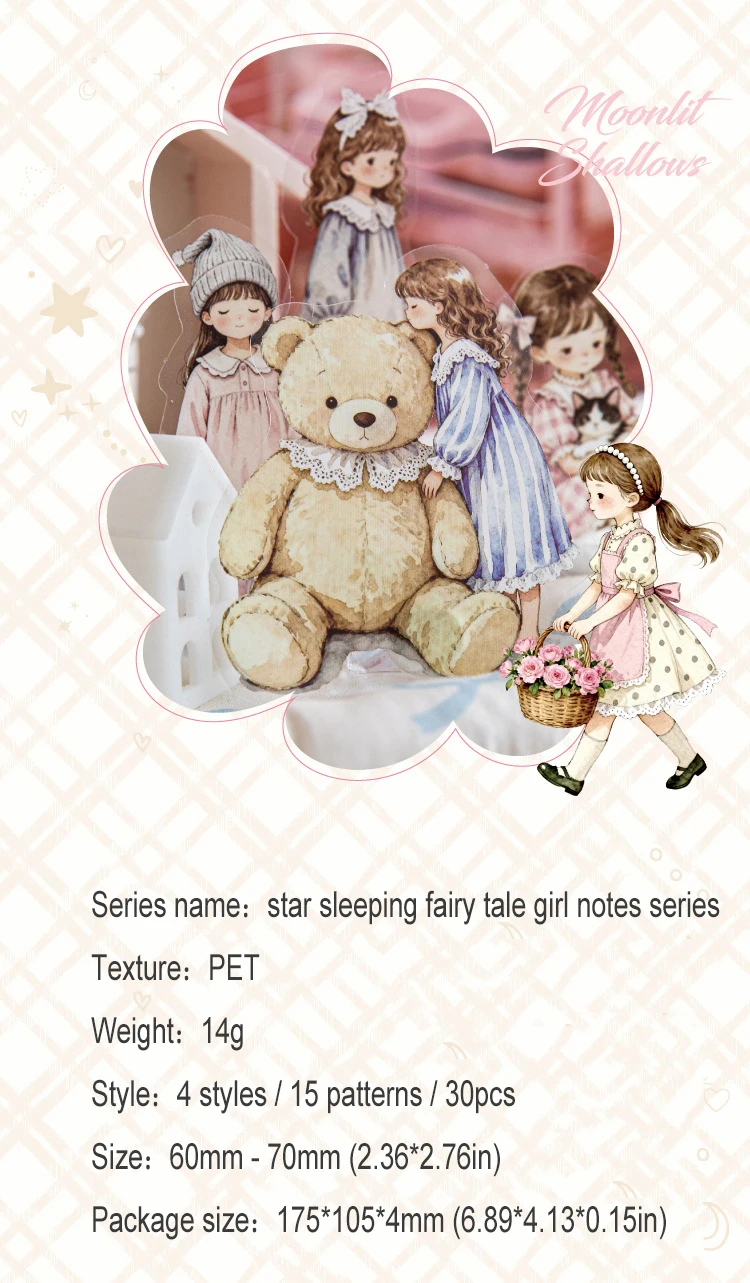 JIANWU Star Sleeping Fairy Tale Girl Note Series Cute Character Landscape Material Collage Sticker Creative Journal Stationery