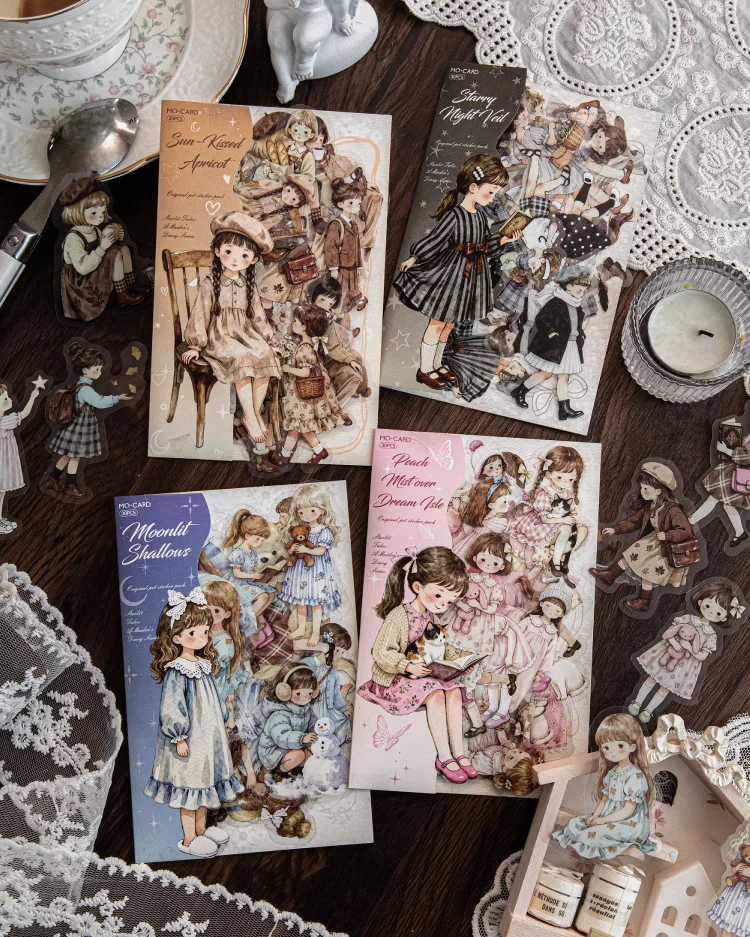 JIANWU Star Sleeping Fairy Tale Girl Note Series Cute Character Landscape Material Collage Sticker Creative Journal Stationery