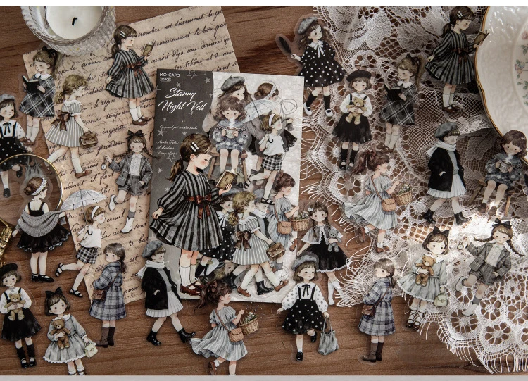 JIANWU Star Sleeping Fairy Tale Girl Note Series Cute Character Landscape Material Collage Sticker Creative Journal Stationery