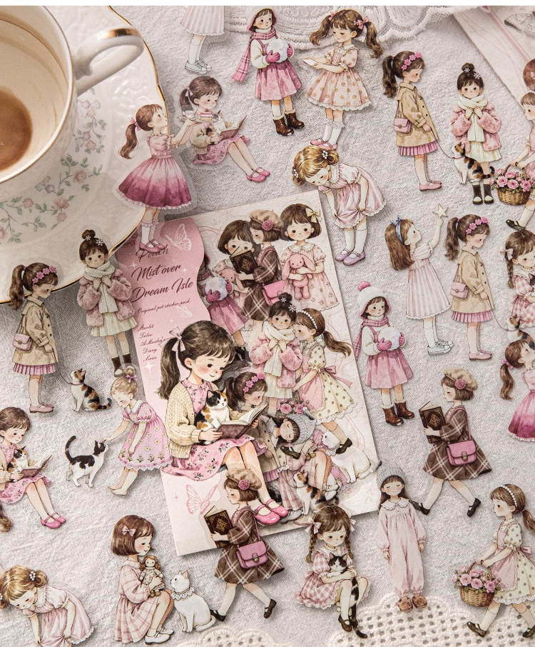 JIANWU Star Sleeping Fairy Tale Girl Note Series Cute Character Landscape Material Collage Sticker Creative Journal Stationery