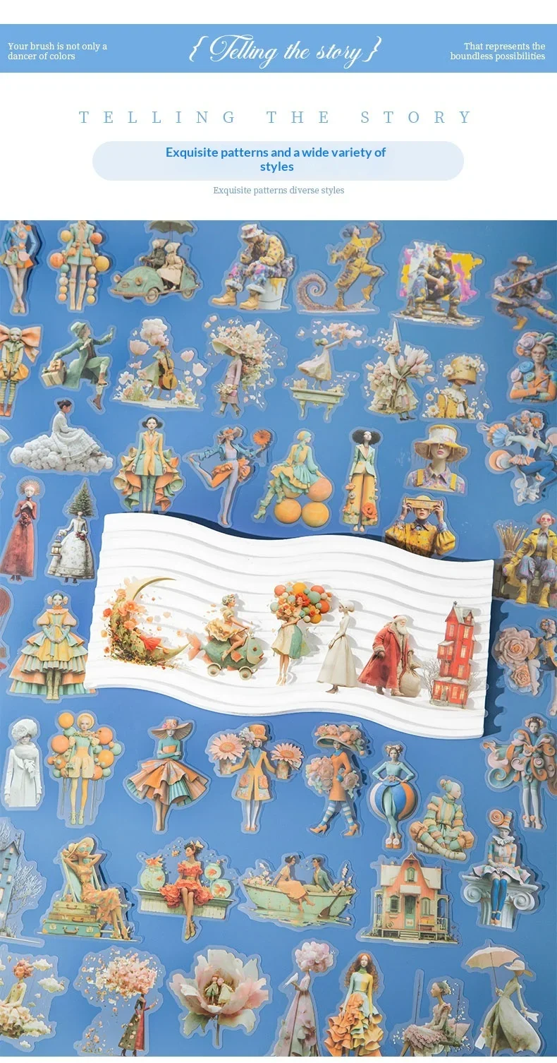 JIANWU Vintage Art Character Flower Landscape Material Collage Scrapbooking PET Sticker Creative DIY Journal Stationery