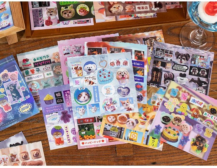 TIANZI 20 Sheets PET Die cut Stickers book Retro Cartoon Decorative handmade Scrapbooking Material Japanese Stationery Supplies