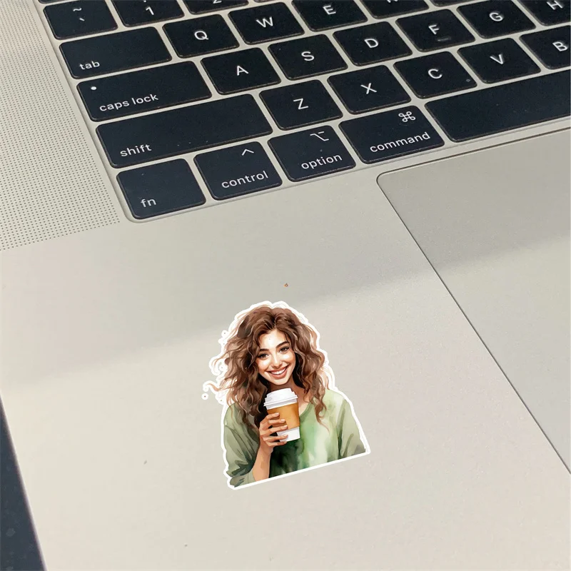 Watercolor Female White-collar Workers Drinking Coffee Stickers Girl Phone Case Photo Album DIY Decoration Scrapbooking