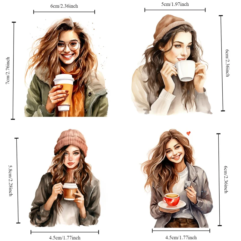 Watercolor Female White-collar Workers Drinking Coffee Stickers Girl Phone Case Photo Album DIY Decoration Scrapbooking