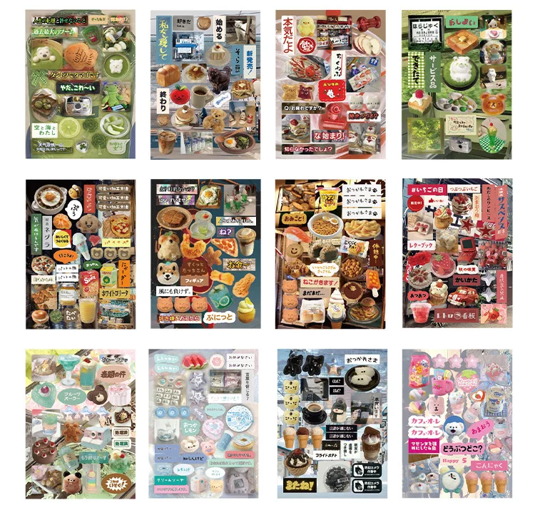 Kawaii INS Japanese Showa Early Style Glitter Film Die-cutting Sticker Book DIY Decoration Scrapbook Diary Stationery Sticker
