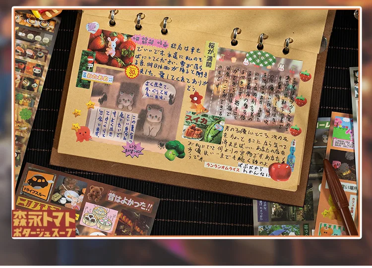Kawaii INS Japanese Showa Early Style Glitter Film Die-cutting Sticker Book DIY Decoration Scrapbook Diary Stationery Sticker