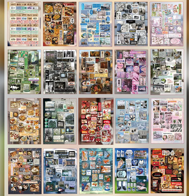 Kawaii INS Japanese Showa Early Style Glitter Film Die-cutting Sticker Book DIY Decoration Scrapbook Diary Stationery Sticker