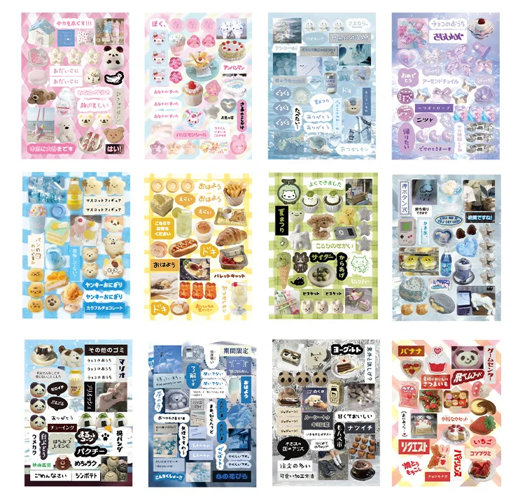 Kawaii INS Japanese Showa Early Style Glitter Film Die-cutting Sticker Book DIY Decoration Scrapbook Diary Stationery Sticker