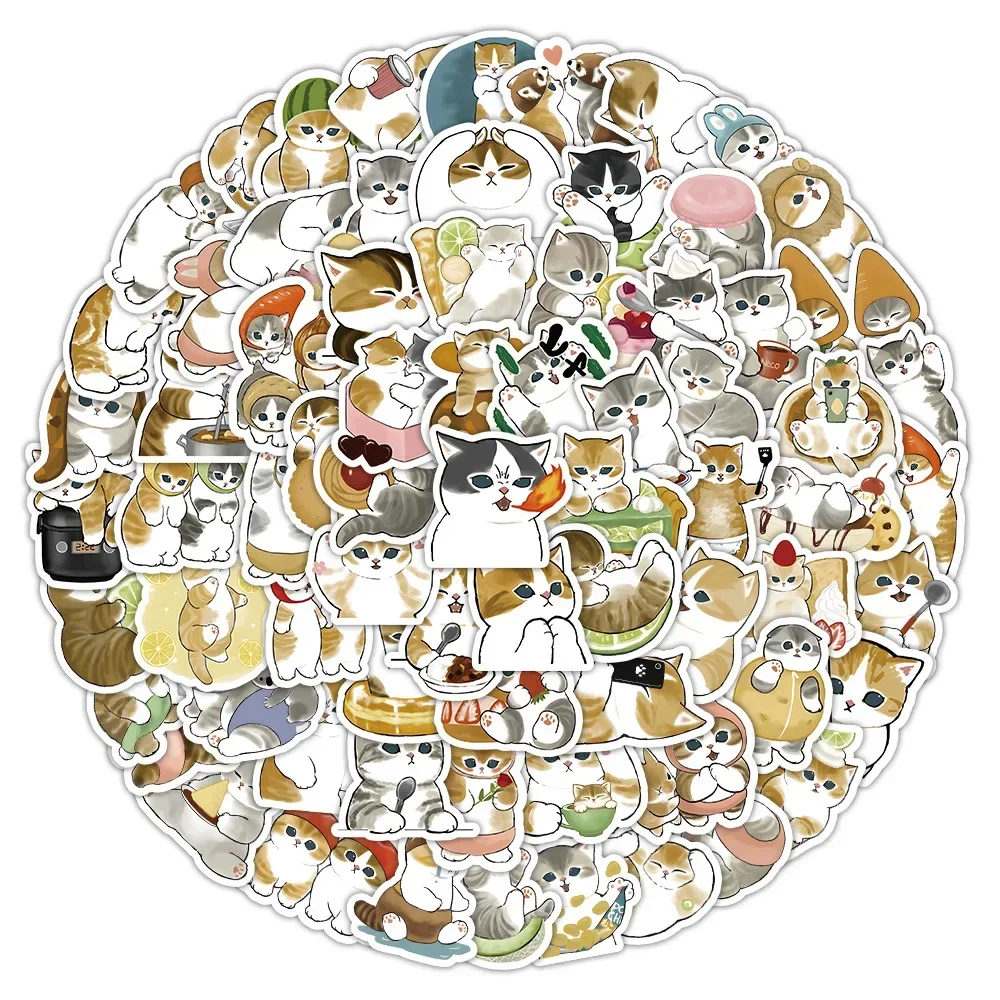 100Pcs Cute Cat Cartoon Stickers Kawaii Animal Decals Laptop Skateboard Suitcase Guitar Phone Cartoon Sticker Kid Gift Toys