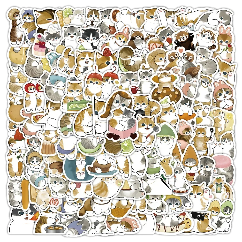100Pcs Cute Cat Cartoon Stickers Kawaii Animal Decals Laptop Skateboard Suitcase Guitar Phone Cartoon Sticker Kid Gift Toys