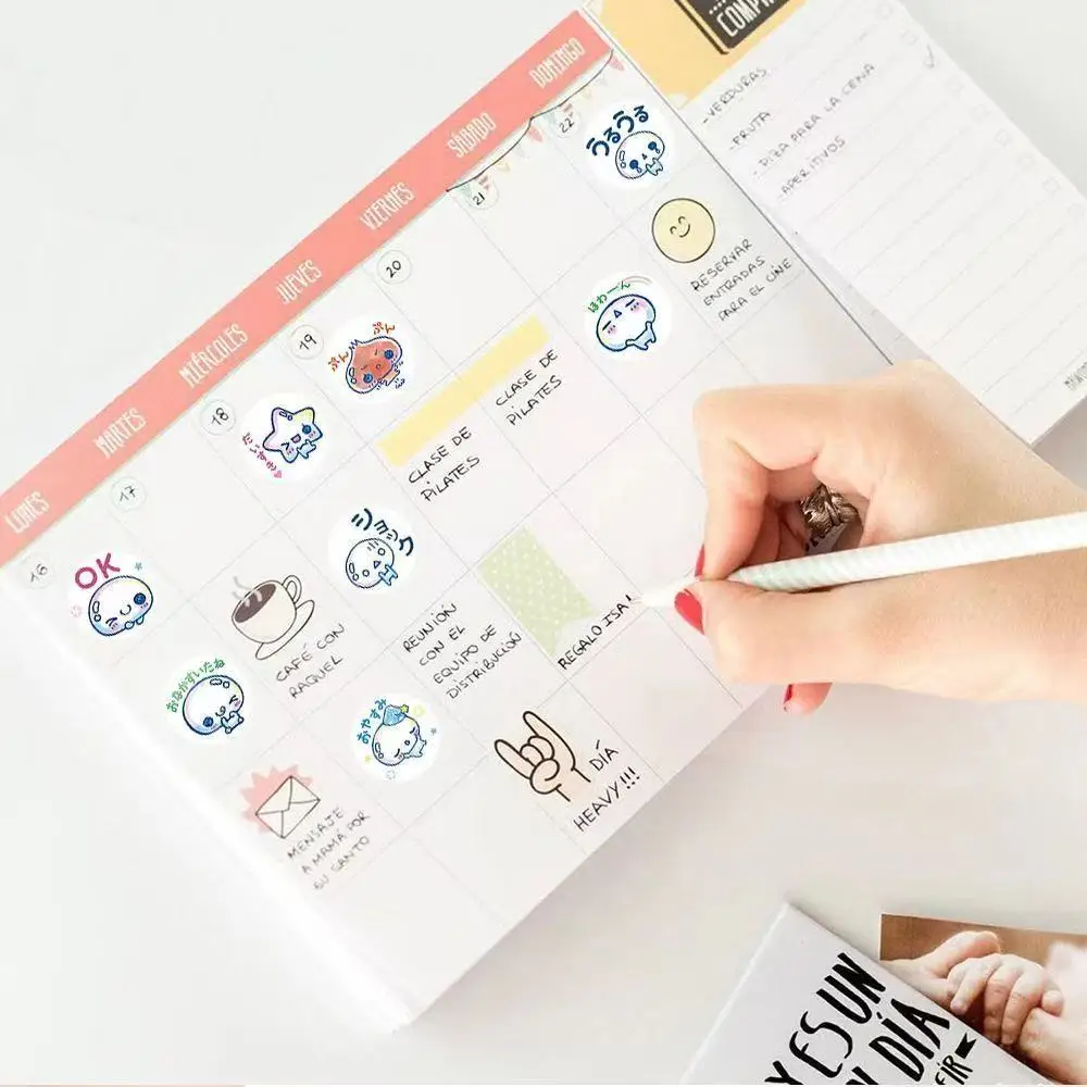 500Pcs/Roll Kawaii Bubble Stickers, Japanese Cartoon Text & Expression Decals for DIY, Journal & Gift Decoration