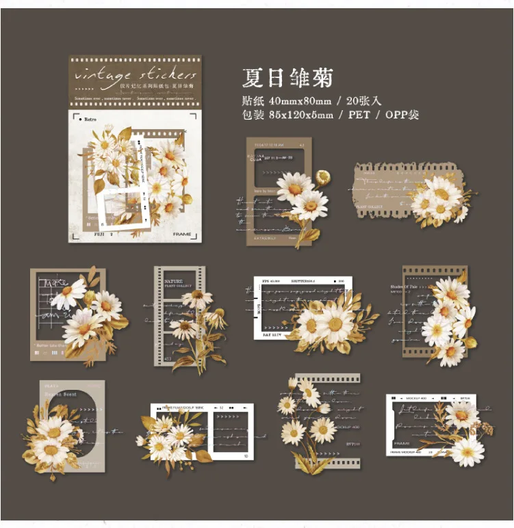 20pcs/1lot Kawaii Scrapbook Stickers Vintage film memory Scrapbooking Supplies Planner Decorative Craft Stationery Sticker