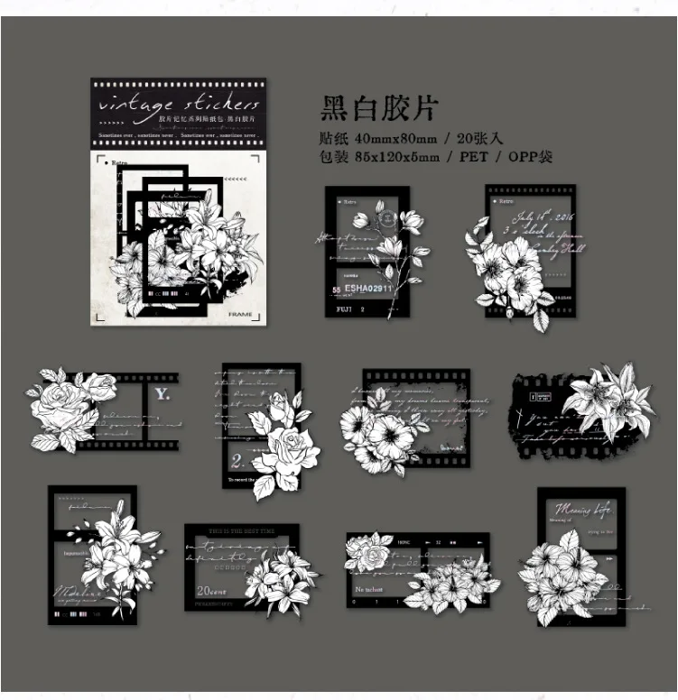 20pcs/1lot Kawaii Scrapbook Stickers Vintage film memory Scrapbooking Supplies Planner Decorative Craft Stationery Sticker