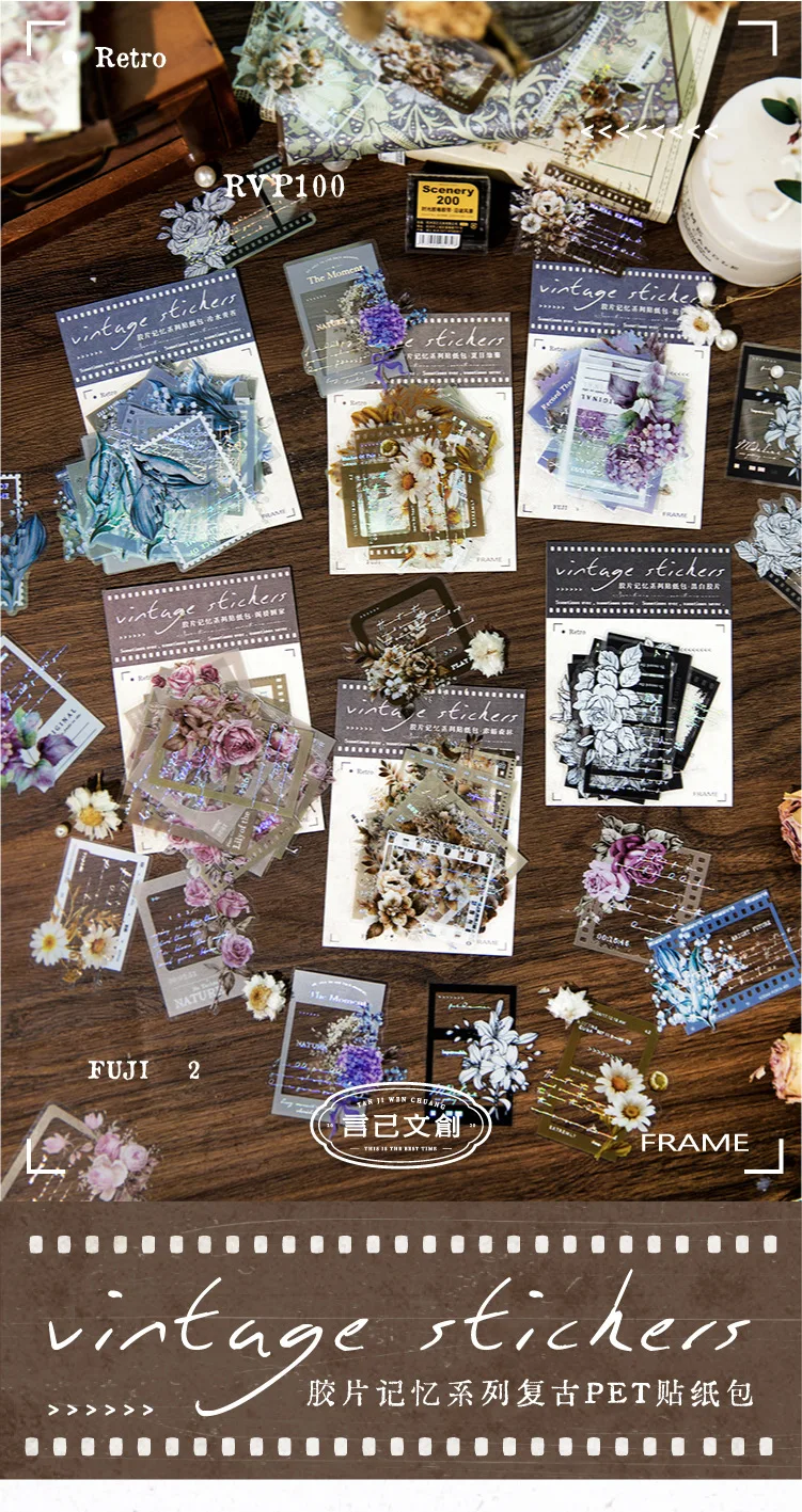 20pcs/1lot Kawaii Scrapbook Stickers Vintage film memory Scrapbooking Supplies Planner Decorative Craft Stationery Sticker