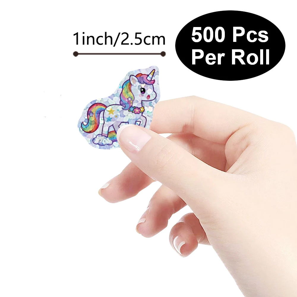 50-500Pcs Laser Unicorn Label Stickers DIY Decoration Stickers 1 Inch Self-Adhesive for Party Gift Bags (8 Styles)
