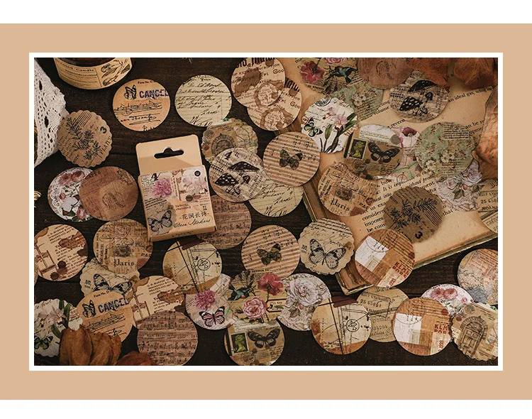 46 Pcs Kawaii Vintage Stationery Sticker Set Animal & Plant Designs for Gift Packing Scrapbooking Album Planning & Journaling