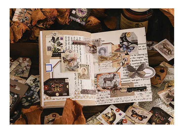 46 Pcs Kawaii Vintage Stationery Sticker Set Animal & Plant Designs for Gift Packing Scrapbooking Album Planning & Journaling