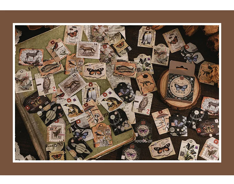 46 Pcs Kawaii Vintage Stationery Sticker Set Animal & Plant Designs for Gift Packing Scrapbooking Album Planning & Journaling