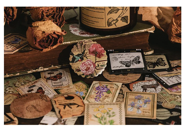 46 Pcs Kawaii Vintage Stationery Sticker Set Animal & Plant Designs for Gift Packing Scrapbooking Album Planning & Journaling