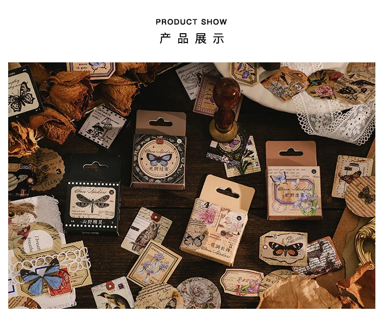 46 Pcs Kawaii Vintage Stationery Sticker Set Animal & Plant Designs for Gift Packing Scrapbooking Album Planning & Journaling