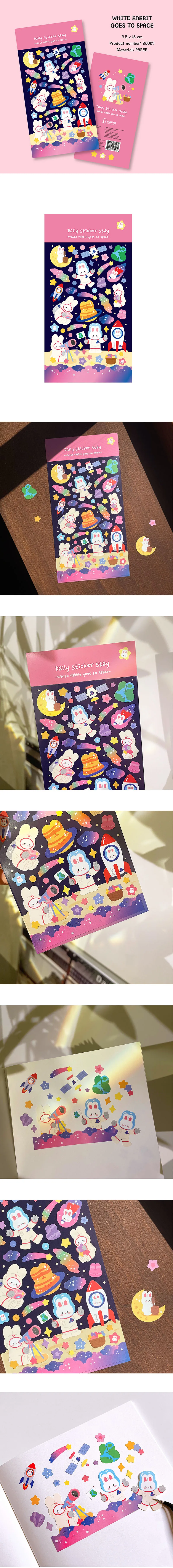 Korean Import Original BONITO Kawaii Rabbit Travel In Space Paper Stickers Scrapbooking Diy Journal Stationery Sticker Gift
