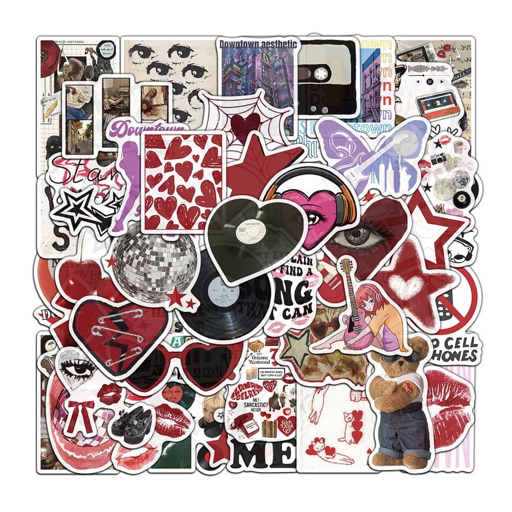 50/100PCS Downtown Y2K Stickers Trendy Guitar Suitcase Phone Case Laptop Decoration Waterproof Stickers
