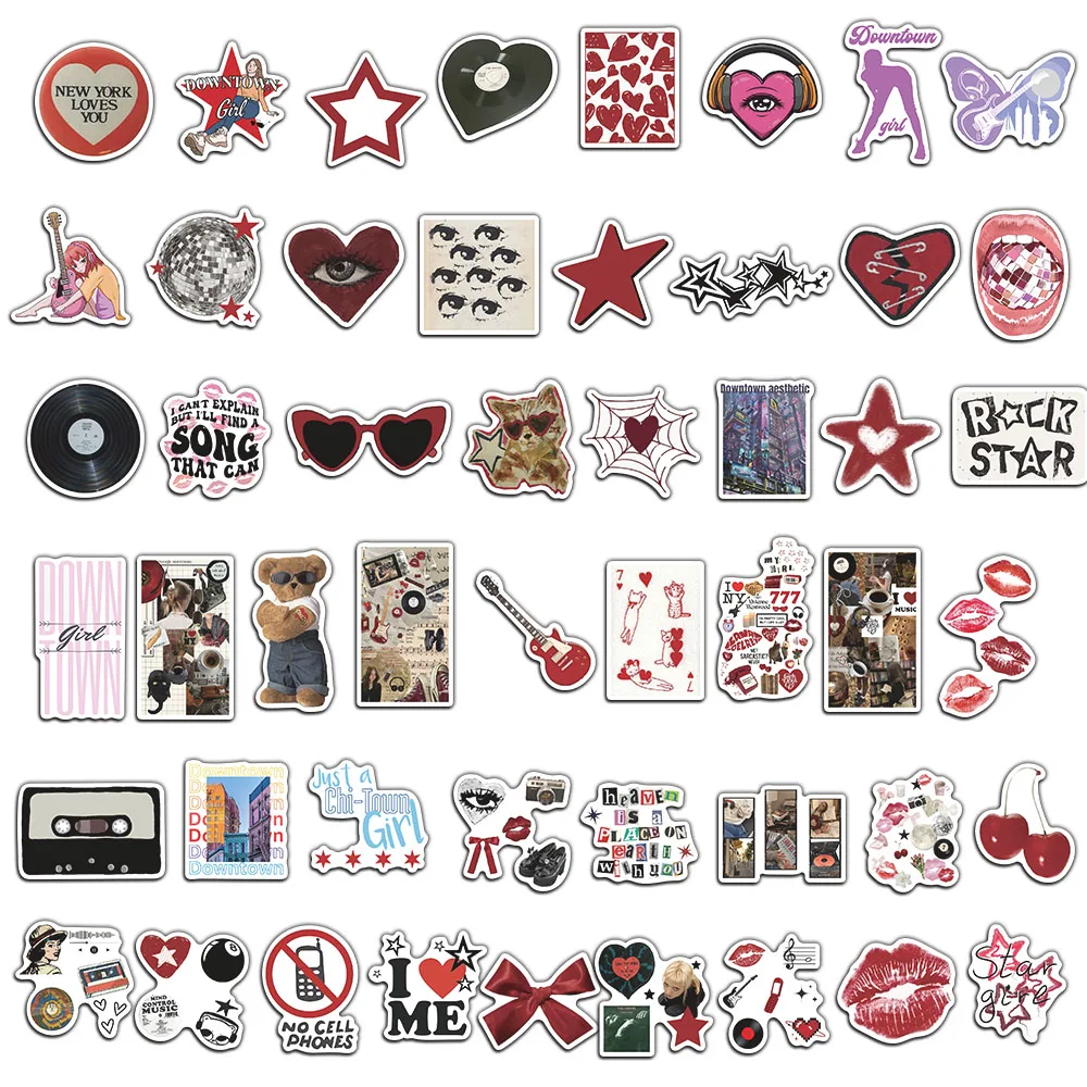 50/100PCS Downtown Y2K Stickers Trendy Guitar Suitcase Phone Case Laptop Decoration Waterproof Stickers