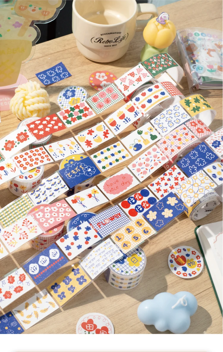 Journal GO 3x200cm Floral Flowers Masking Tape Decorative Paper Tape Stickers for Scrapbooking Gift Wrapping DIY Craft