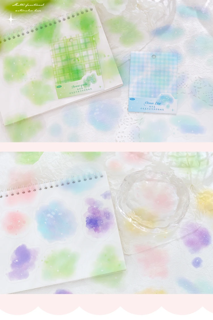 Yoofun 20pcs/lot Watercolor Landscaping Material Collage PET Sticker Floating Stars and Moon Creative DIY Journal Stickers
