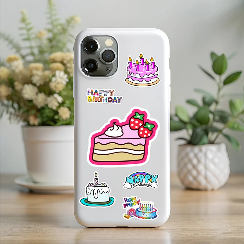50PCS Birthday Cake Decals Playful Cartoon Designs Kids Party Invitations Gift Wrapping Card Decor Creative DIY Decals Toys Gift