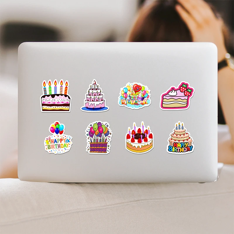 50PCS Birthday Cake Decals Playful Cartoon Designs Kids Party Invitations Gift Wrapping Card Decor Creative DIY Decals Toys Gift