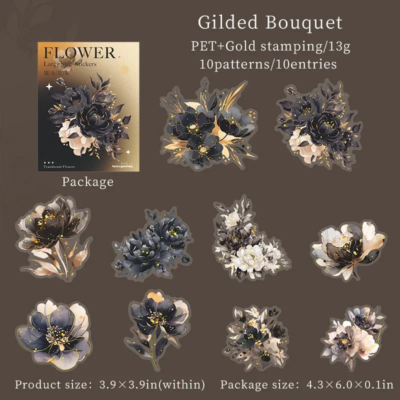 JIANWU Translucen Flowers Series Vintage Flower Bronzing Material Collage PET Sticker Creative DIY Journal Stationery
