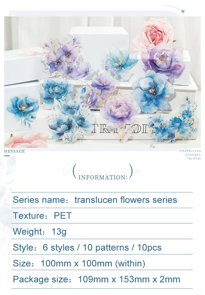 JIANWU Translucen Flowers Series Vintage Flower Bronzing Material Collage PET Sticker Creative DIY Journal Stationery