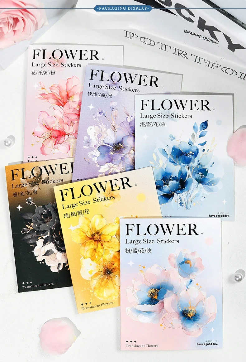JIANWU Translucen Flowers Series Vintage Flower Bronzing Material Collage PET Sticker Creative DIY Journal Stationery