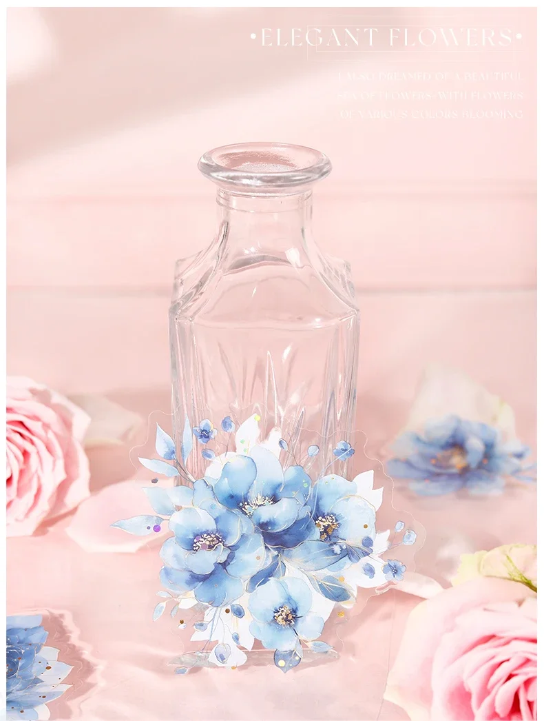 JIANWU Translucen Flowers Series Vintage Flower Bronzing Material Collage PET Sticker Creative DIY Journal Stationery