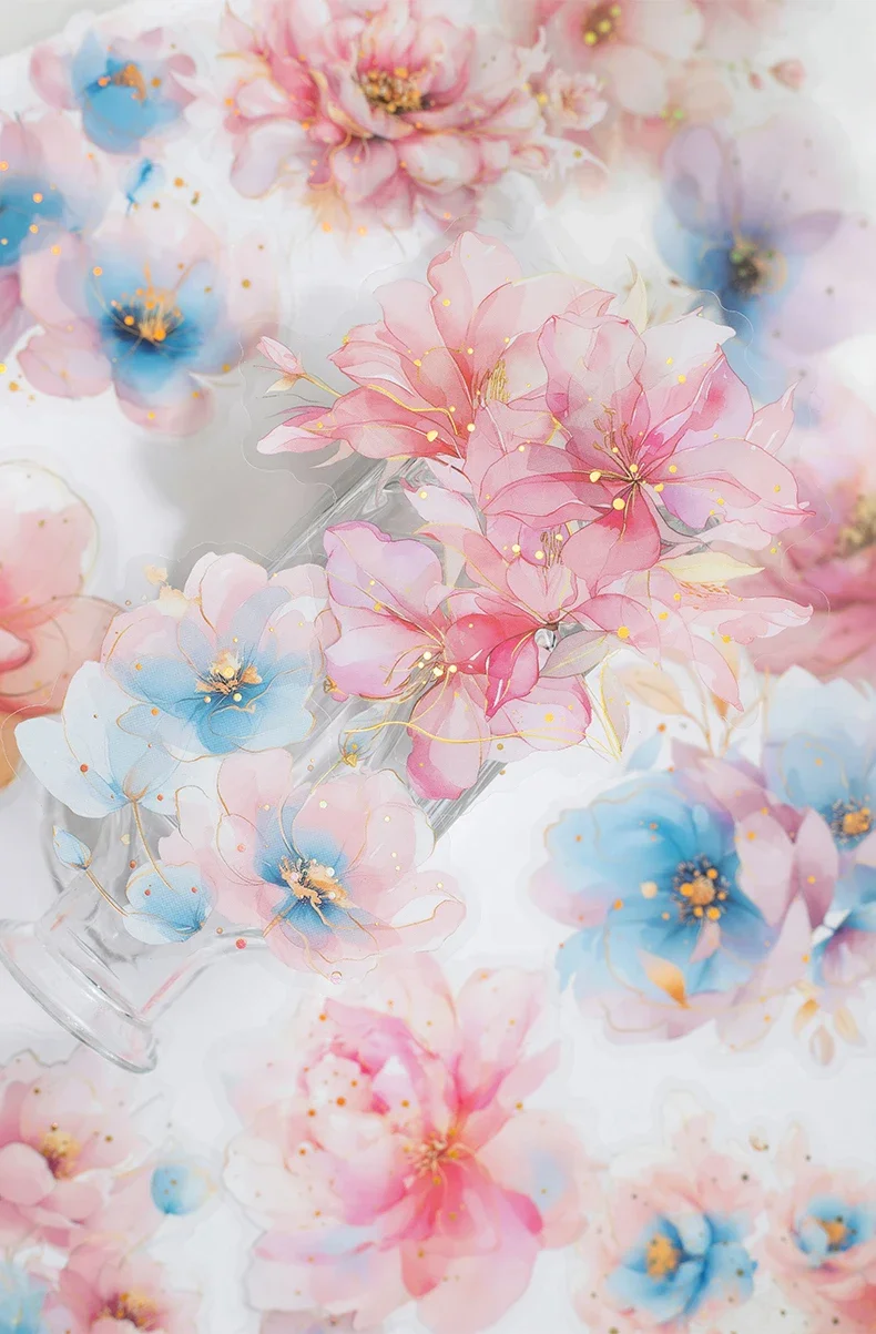 JIANWU Translucen Flowers Series Vintage Flower Bronzing Material Collage PET Sticker Creative DIY Journal Stationery