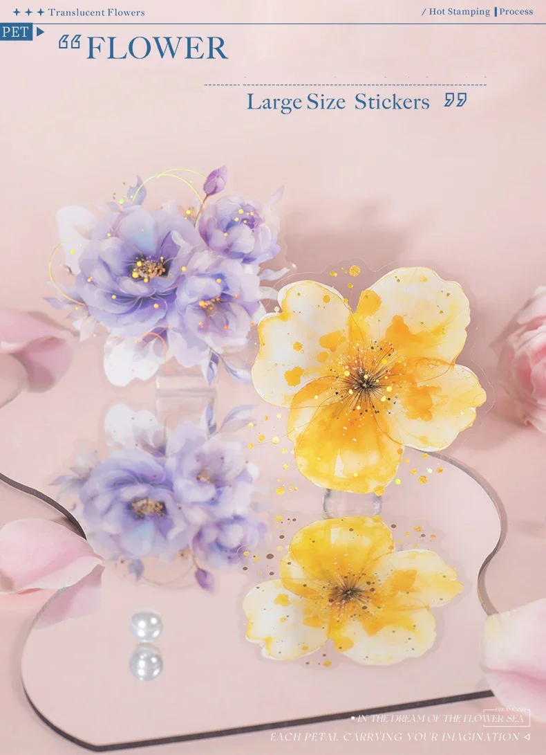 JIANWU Translucen Flowers Series Vintage Flower Bronzing Material Collage PET Sticker Creative DIY Journal Stationery