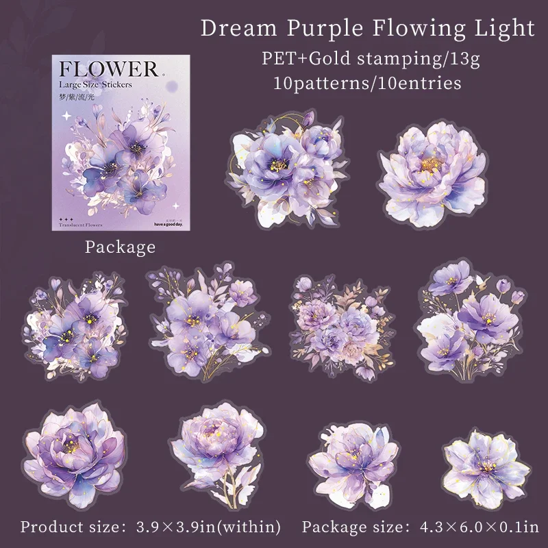 JIANWU Translucen Flowers Series Vintage Flower Bronzing Material Collage PET Sticker Creative DIY Journal Stationery