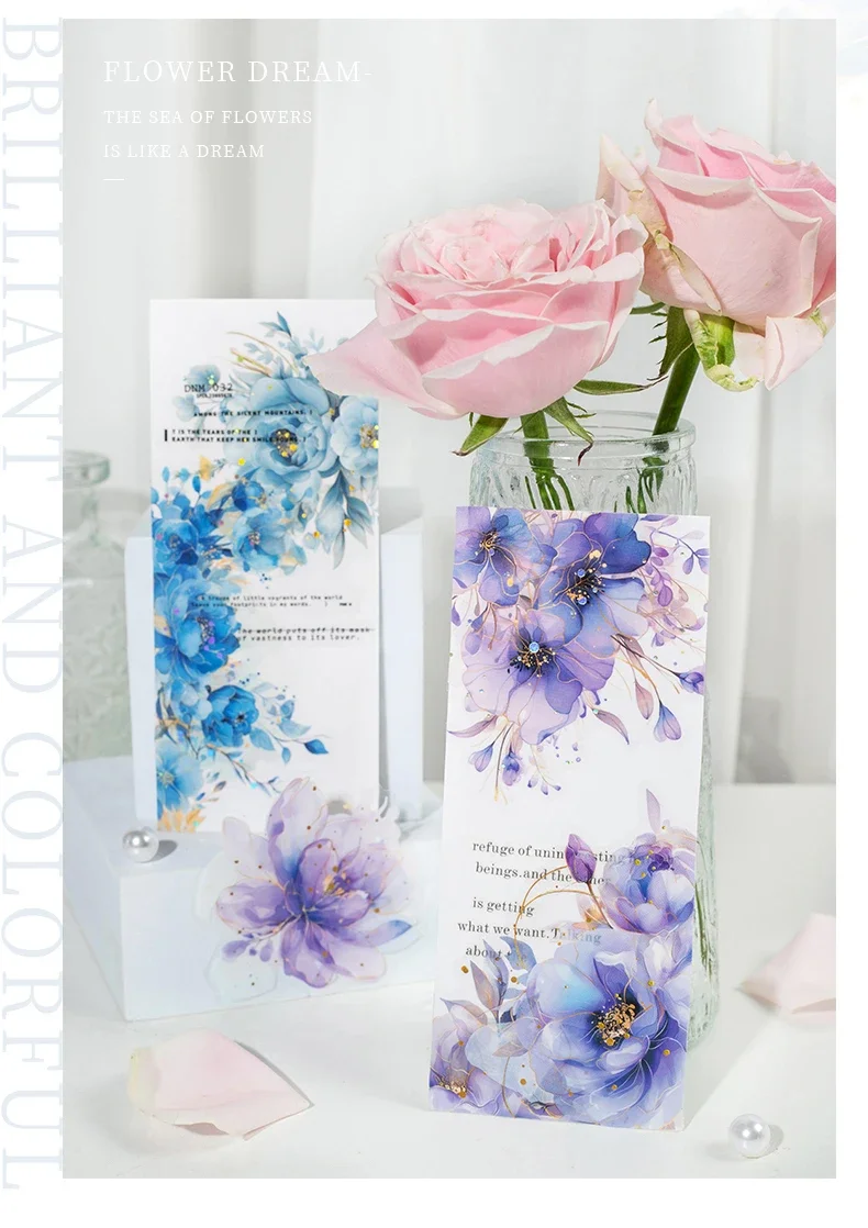 JIANWU Translucen Flowers Series Vintage Flower Bronzing Material Collage PET Sticker Creative DIY Journal Stationery