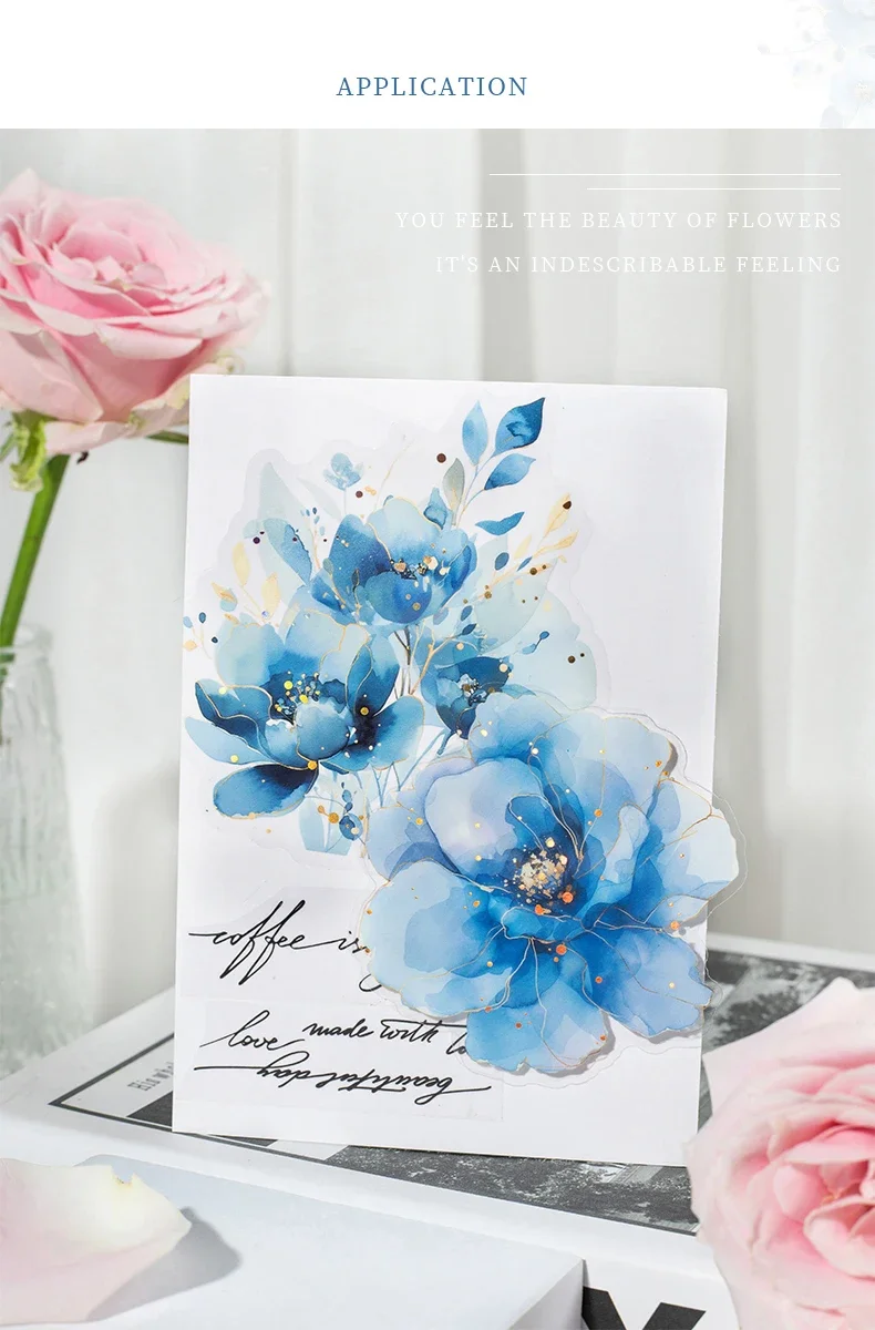 JIANWU Translucen Flowers Series Vintage Flower Bronzing Material Collage PET Sticker Creative DIY Journal Stationery
