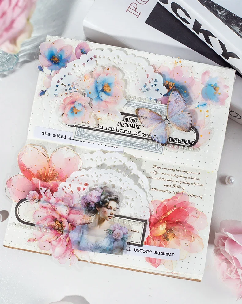 JIANWU Translucen Flowers Series Vintage Flower Bronzing Material Collage PET Sticker Creative DIY Journal Stationery