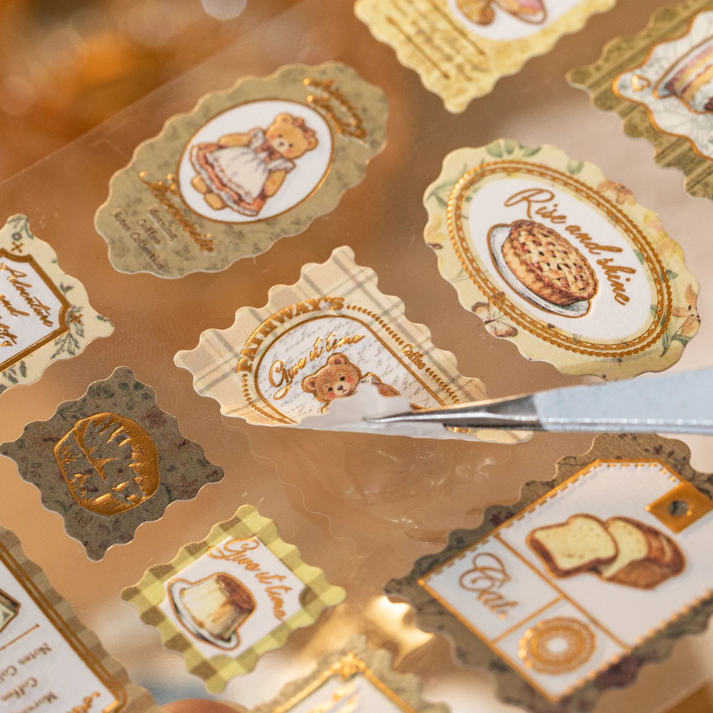 Mr.Paper 3 Packs Stamp Story Series Light Retro Gold Foil Embossed Stickers DIY Journal Scrapbook Collage Decor Craft Supplies