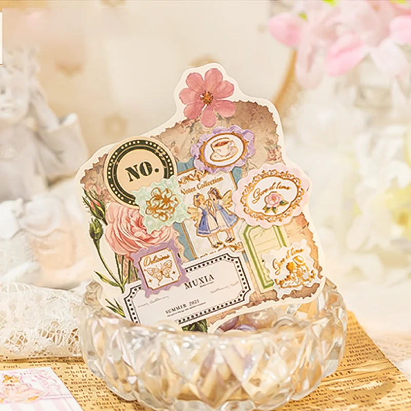 Mr.Paper 3 Packs Stamp Story Series Light Retro Gold Foil Embossed Stickers DIY Journal Scrapbook Collage Decor Craft Supplies