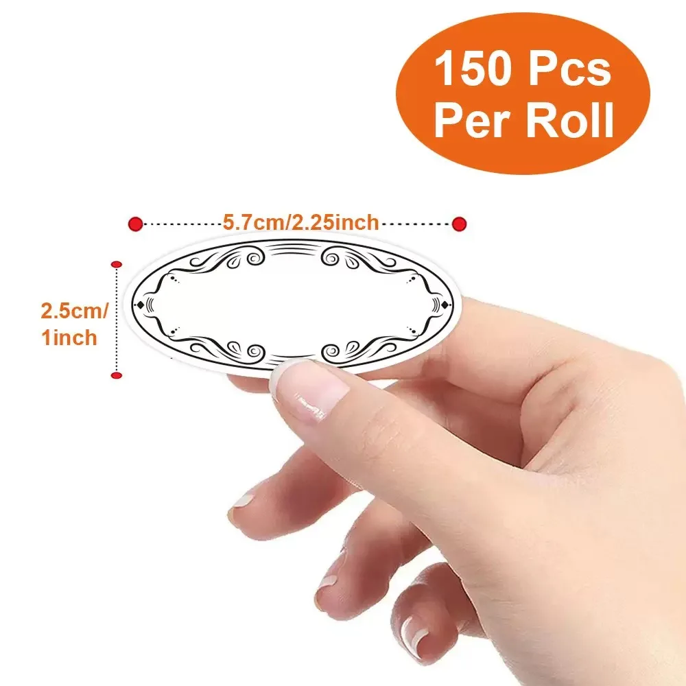 150Pcs Oval Canning Labels Blank stickers for Food Containers Jars Kitchen Restaurant Storage Organization,Can write,1" x 2.25"