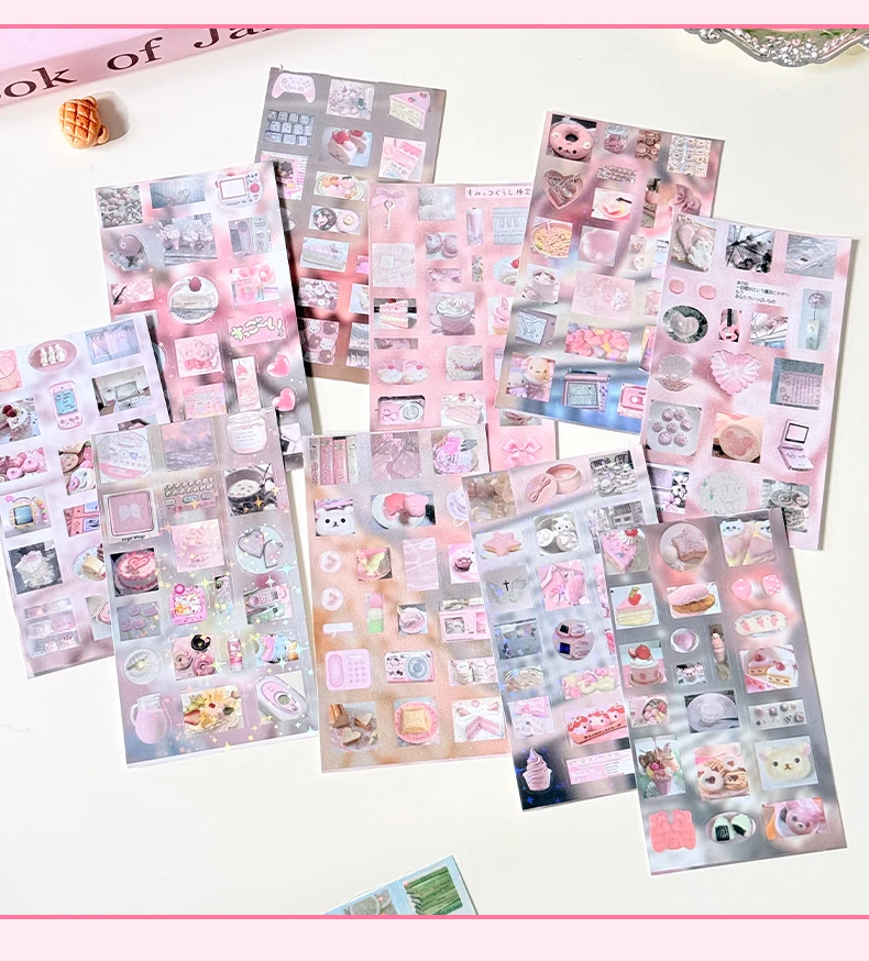 20sheets Vanilla Handletter Series Kawaii Flash Film Die Cutting Stickers Book DIY Diary Scrapbook Stationery Stickers