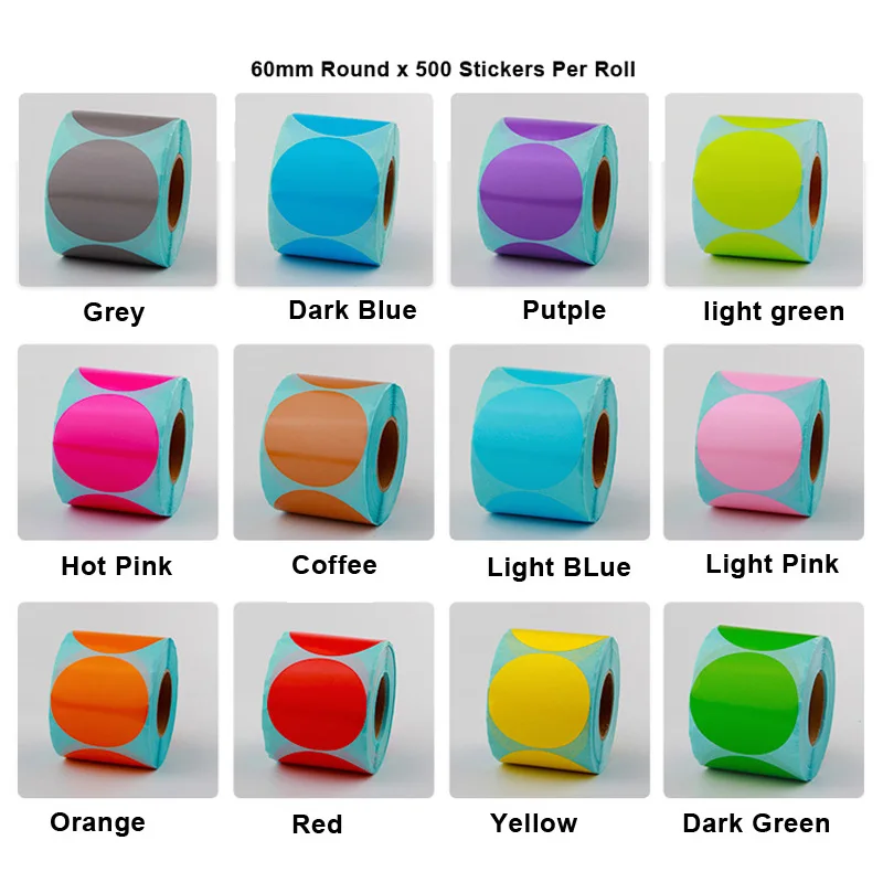10mm 15mm Round Colours Thermal Paper Label Waterproof OIl Resistant Barcode Circle Sticker