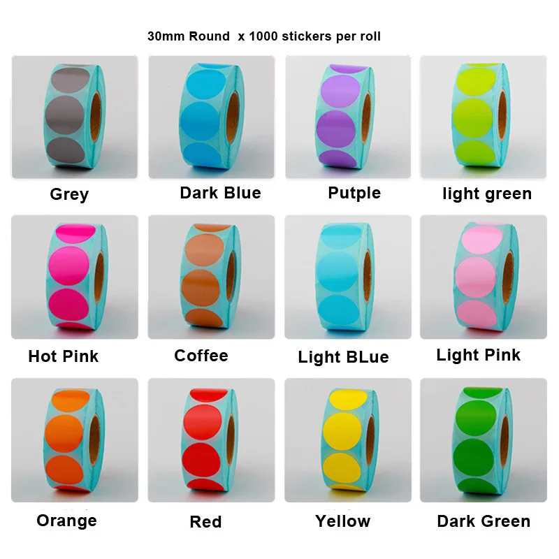 10mm 15mm Round Colours Thermal Paper Label Waterproof OIl Resistant Barcode Circle Sticker