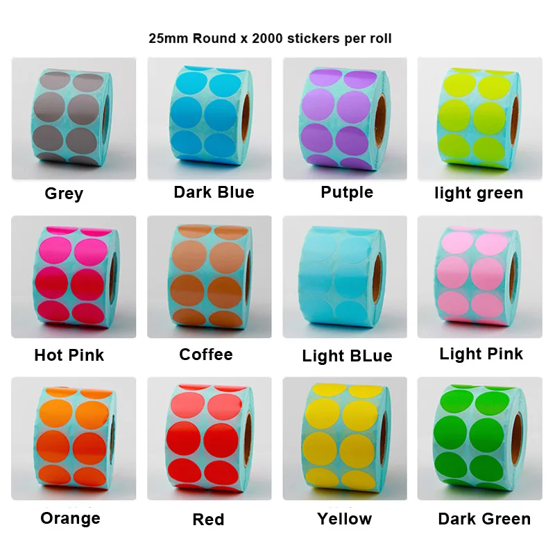 10mm 15mm Round Colours Thermal Paper Label Waterproof OIl Resistant Barcode Circle Sticker